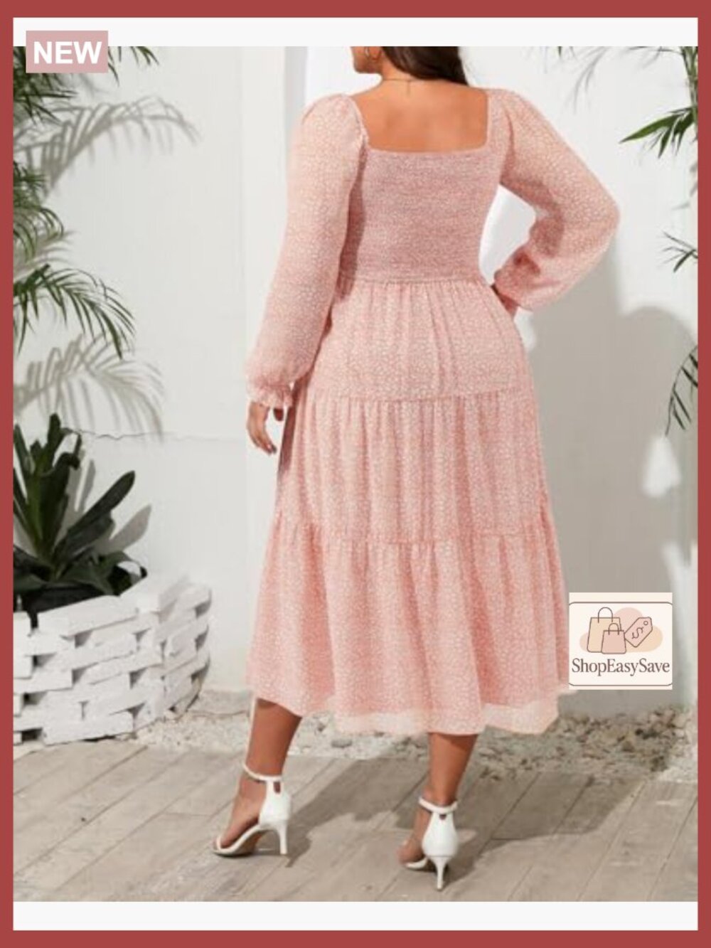 Chiffon Midi Dress Boho Elegant Square Neck Off Shoulder Puff Sleeve - Picture 3 of 7